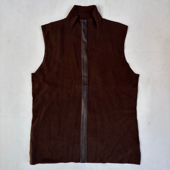Vintage Leather Striped Brown Sleeveless Turtleneck Top - Picture 1 of 4
